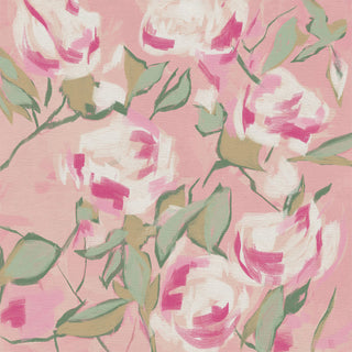 The image is an abstract painting featuring a variety of pink and white flowers with green leaves. The painting has a vibrant and colorful composition, with the flowers and leaves filling the entire frame.