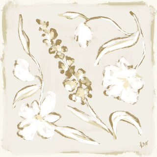 The image is a digital illustration featuring various stylized floral elements, including flowers and leaves, rendered in a beige color scheme.