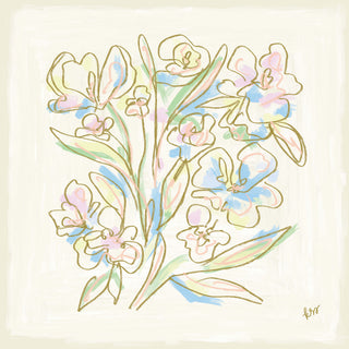 The image is a digital illustration featuring a variety of colorful flowers and leaves in a stylized, abstract manner.